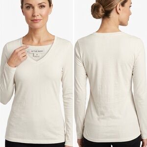 Active Basic Women's V-Neck Long Sleeve Top in Cream Active Basic small
